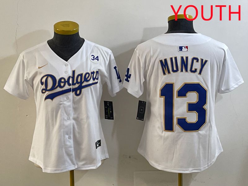Youth Los Angeles Dodgers #13 Muncy White Gold Game 2025 Nike MLB Jersey style 7->youth mlb jersey->Youth Jersey